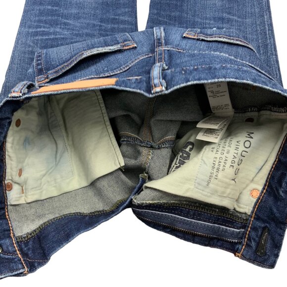 Moussy Vintage MV Rhode Flare Jeans 25 Dark Blue Distressed Cropped High Rise - Picture 11 of 12
